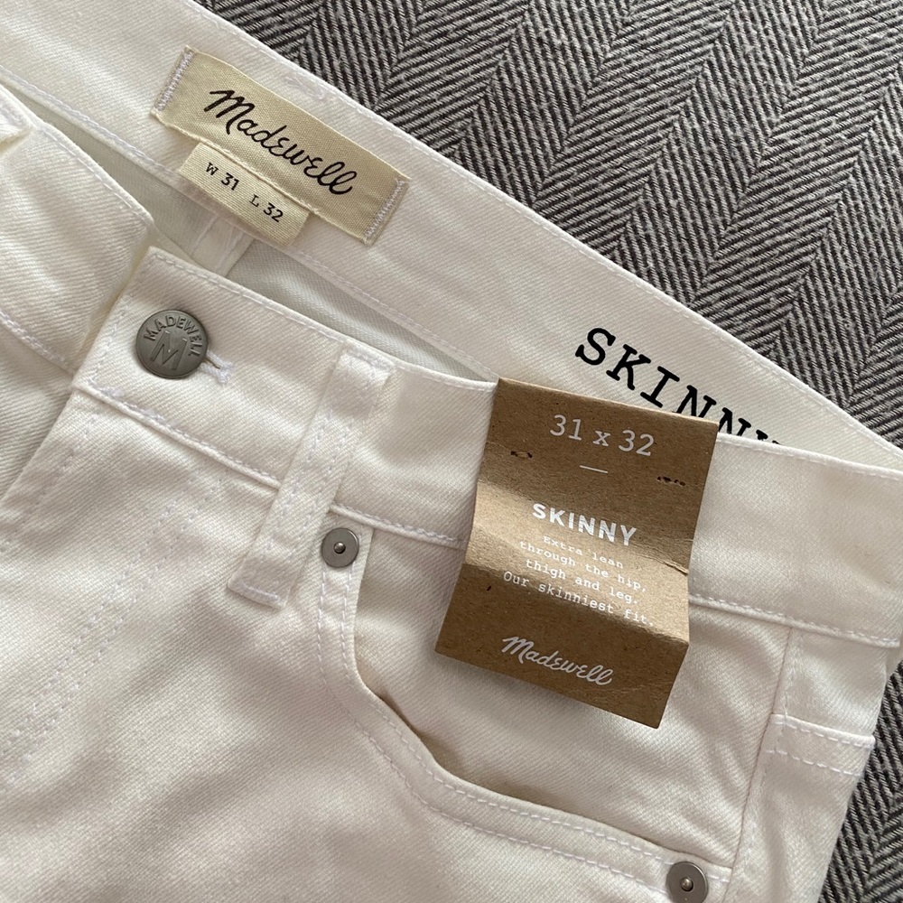 Madewell Men’s white skinny jeans.